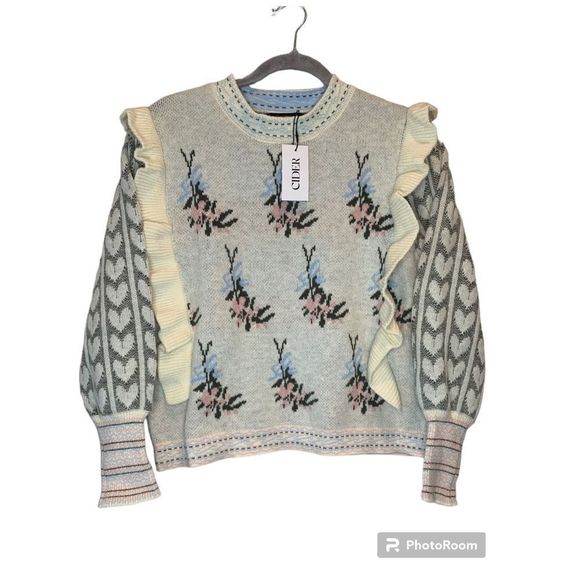 NWT Ruffle Knit Floral Sweater XL - Picture 1 of 5